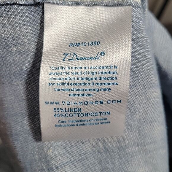 7 Diamonds Cowboys & Angel Shirt Men Medium Linen Slub Elbow Patch Contrast Cuff - Picture 15 of 15